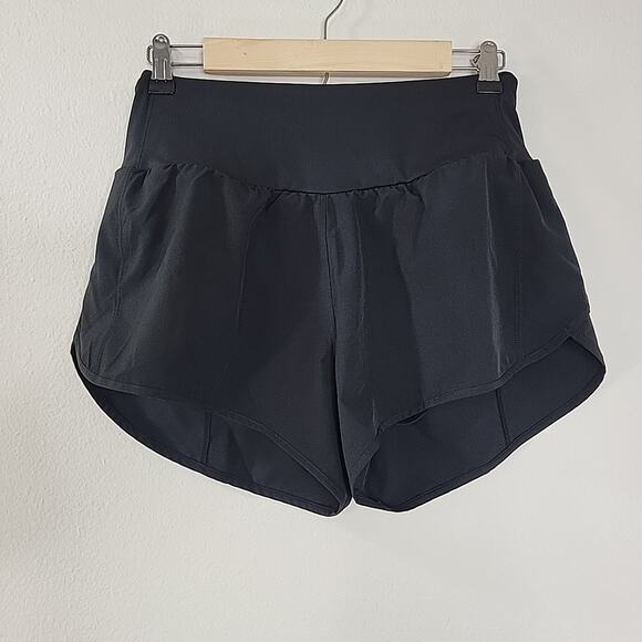 Women’s Black Athletic Running Shorts Medium High Waist Zip Pocket Lined - Picture 1 of 5